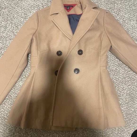 Tommy Hilfiger Tan Double-Breasted Pea Coat - Picture 2 of 6